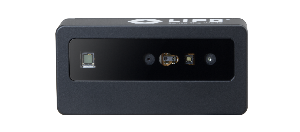 A sleek LIPS 3D depth camera with a black rectangular design, featuring multiple sensors and a visible lens on the front panel, ideal for advanced depth sensing and imaging applications.