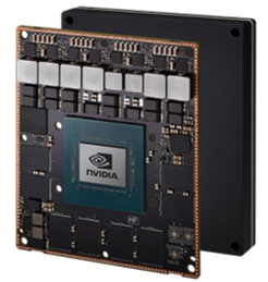 LIPSedge™ F系列邊緣人工智慧加速卡 6 NVIDIA GPU module showcasing a detailed circuit board design with a prominent NVIDIA chip at the center, surrounded by electronic components.