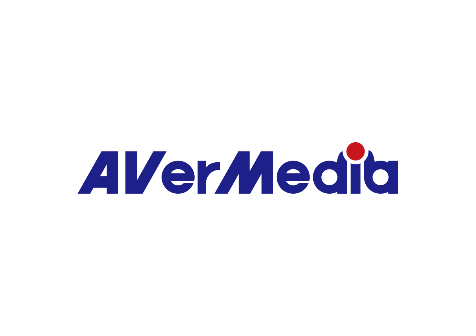"AVerMedia logo featuring bold blue text with a red dot above the letter 'i,' set against a black background."
