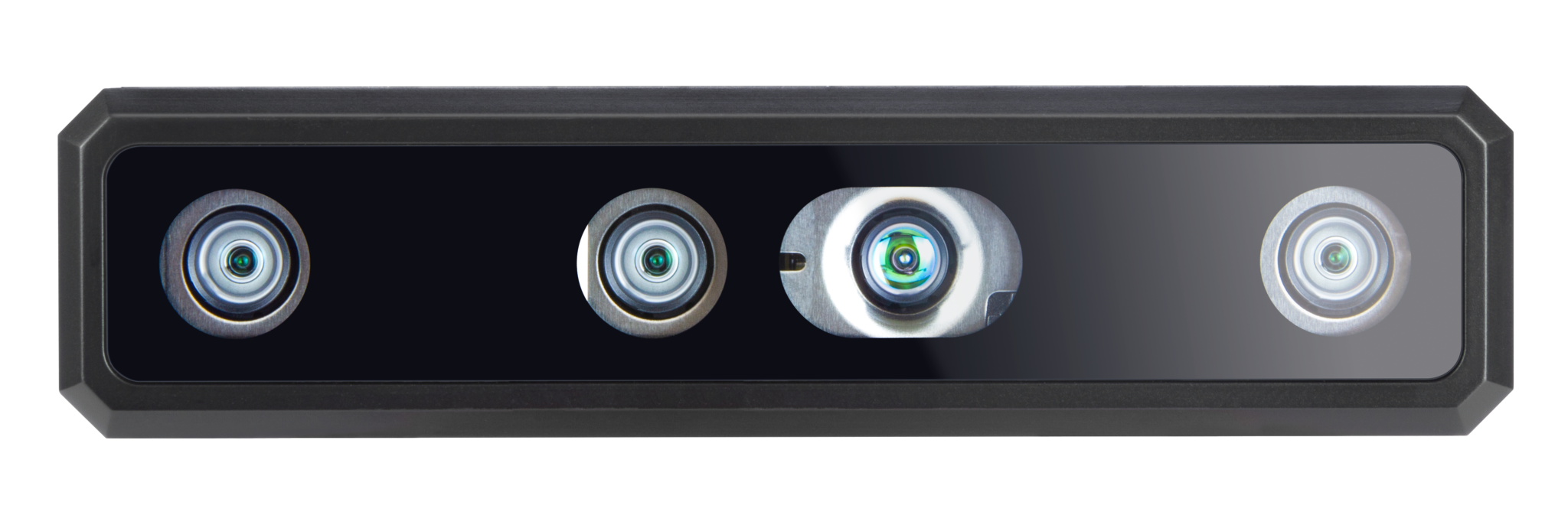 Advanced quad-camera stereo vision system with four high-precision optical sensors featuring multi-coated lenses and LED illumination in professional-grade aluminum housing for 3D scanning, depth mapping, and computer vision applications