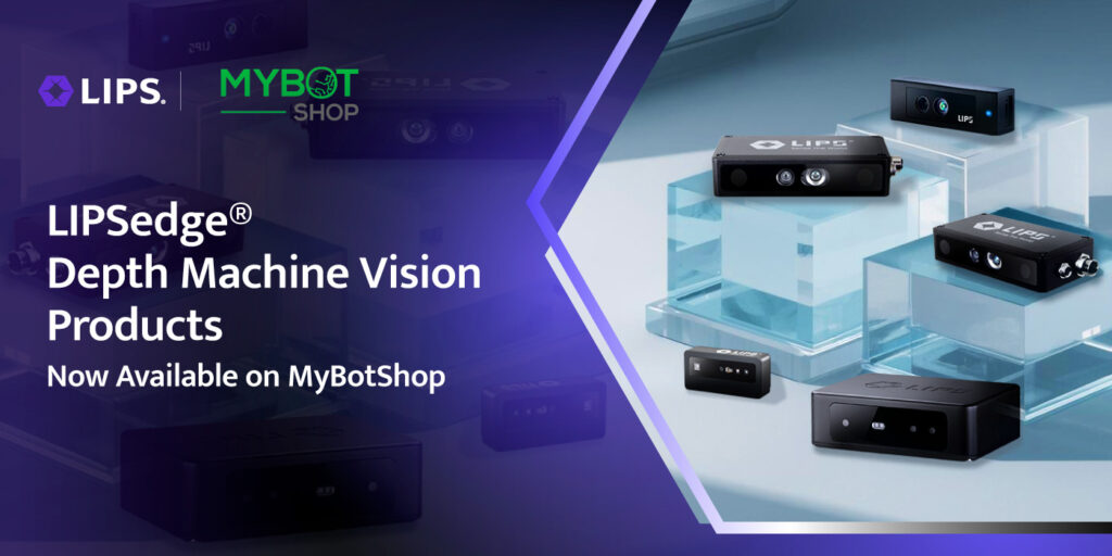 Promotional banner announcing that LIPSedge® Depth Machine Vision Products are now available for purchase through the MyBotShop online store, showcasing a variety of 3D depth camera models.