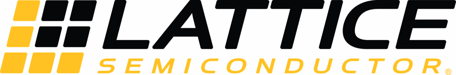 Official Lattice Semiconductor logo featuring a 3x3 grid icon of yellow and black squares next to the company name in bold black and yellow italicized typography.