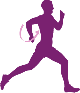Based on the visual icon provided, this graphic represents the **"Swing & Staggering Motion"** tracking feature of the LIPSense™ Body Pose SDK. The illustration of a runner with a curved arrow highlights the system's advanced capability to detect and analyze rapid rotational movements and dynamic limb swings, ensuring accurate tracking even during fast-paced sports activities or irregular movement patterns.