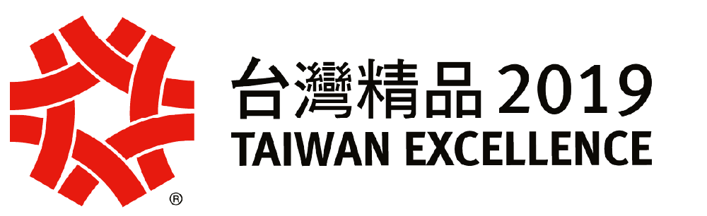 Official logo for the 2019 Taiwan Excellence Awards, featuring the iconic red interwoven emblem and bilingual text 'TAIWAN EXCELLENCE'.