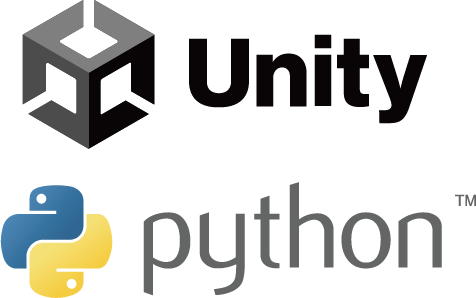 Unity and Python logos displayed vertically, symbolizing software integration between the Unity game engine and Python programming language.