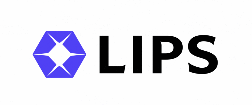 **Official LIPS primary corporate logo featuring a blue hexagonal icon with a white four-pointed star cutout alongside bold black sans-serif typography, establishing the core enterprise brand identity.**