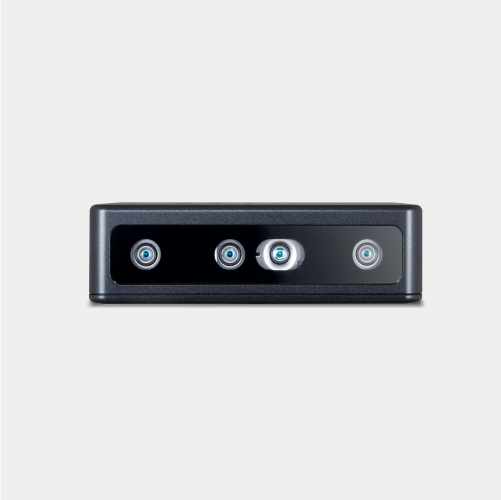 "Front-facing view of a LIPS 3D depth camera module, featuring a horizontal multi-lens sensor array in a sleek black casing, engineered for advanced machine vision and edge AI applications."