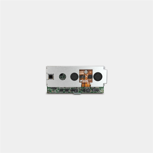 "Front-facing view of a LIPS 3D depth camera module, highlighting its specialized sensors, integrated circuitry, and compact industrial design optimized for precision machine vision and edge AI applications."